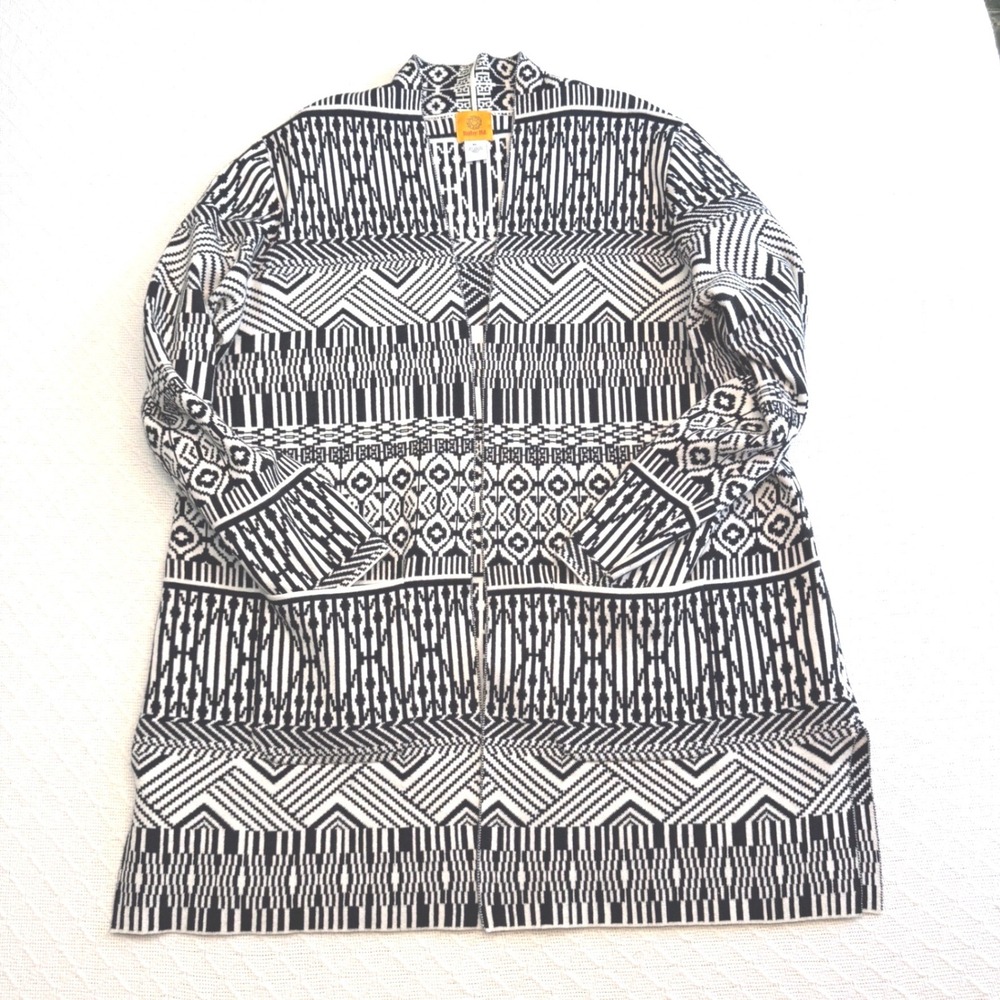 Ruby Rd Womens XL Geometric Tribal Open Front Cardigan Black White 85163